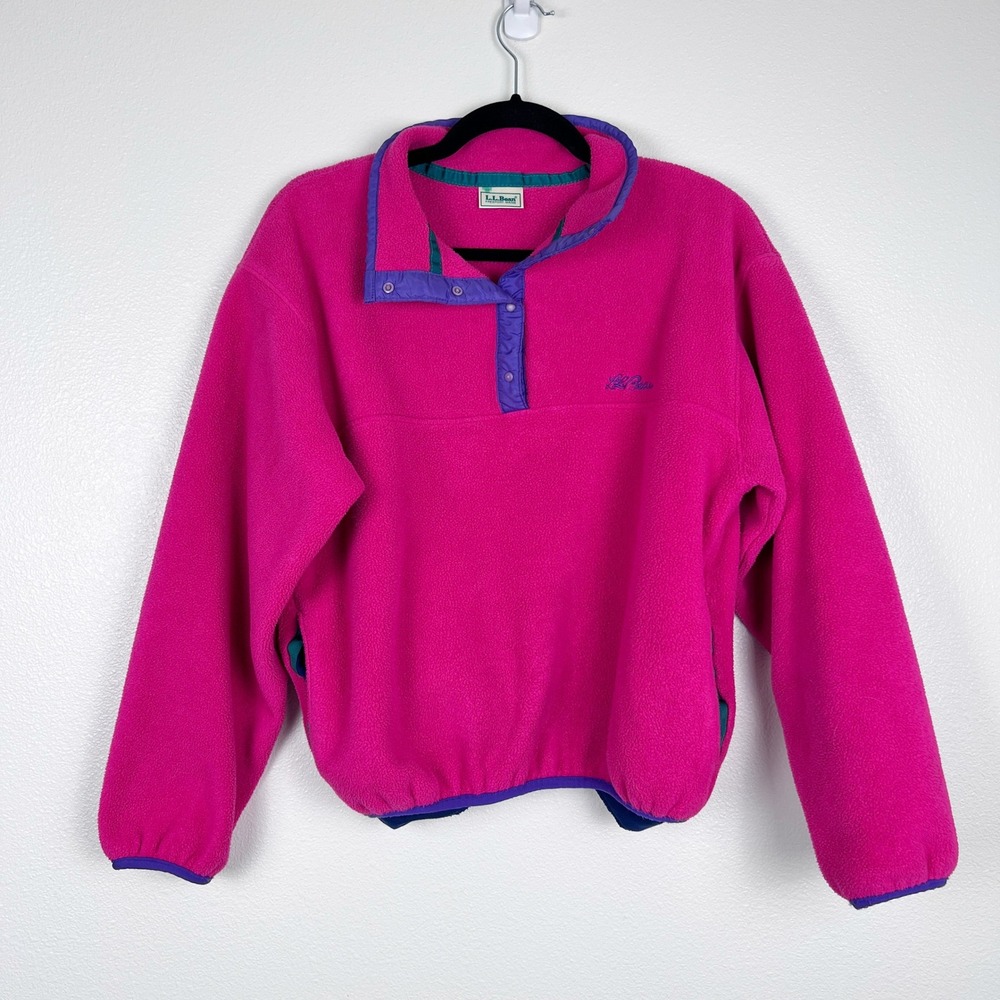 L.L. Bean Vintage Women's T Snap Fleece Pullover Pink